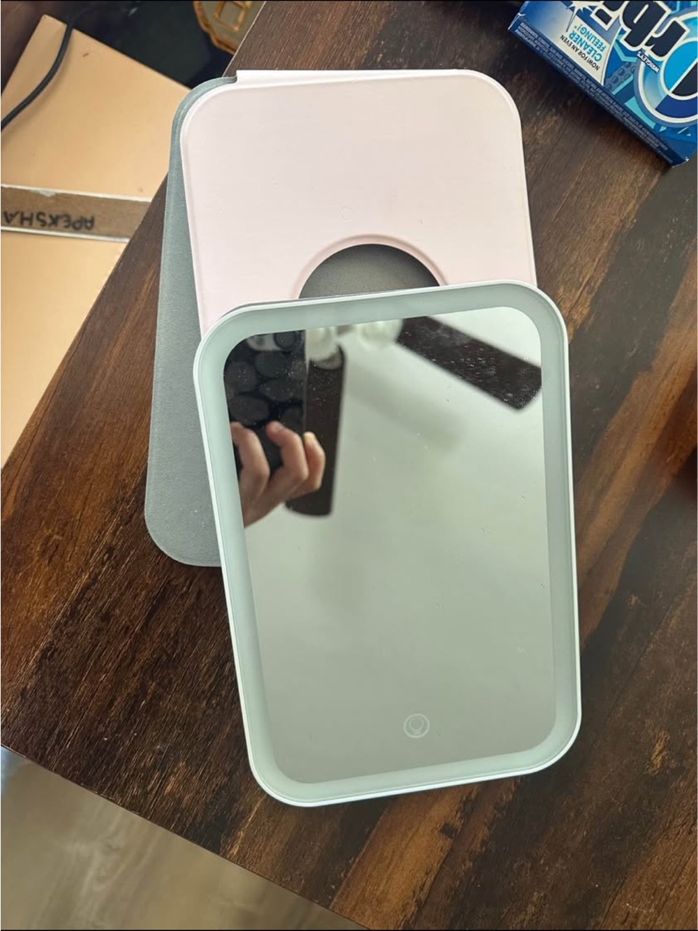 Portable LED Makeup Mirror with Stand - Pink & Gray